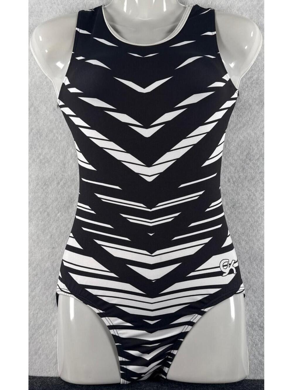 GK Elite Gymnastics Dance Adult XS Black Striped Leotard NWT